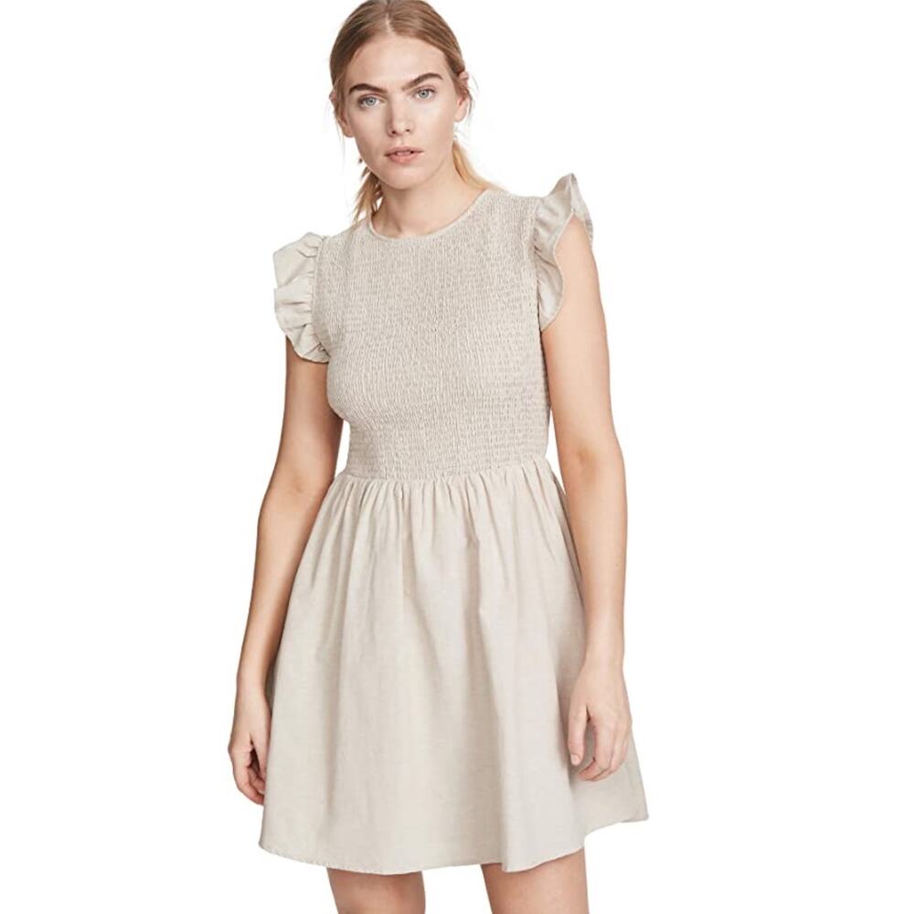 English Factory Mini Dress Medium Beige Ruffle Cottagecore Prairie Nuetral NWT